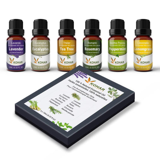 Natural essential oils diffuser fragrances gift set - Lavender, Eucalyptus, Tea Tree, Rosemary, Lemongrass and Peppermint.