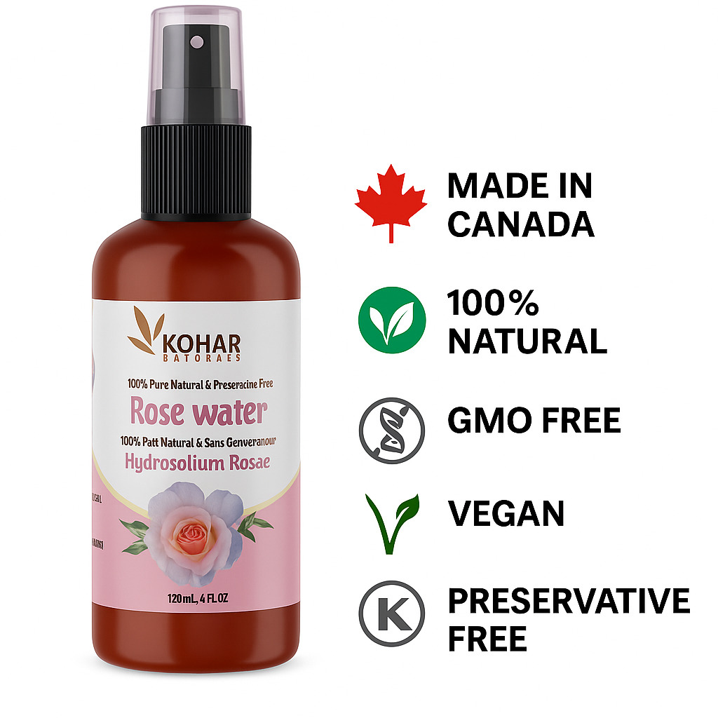 Rose Water - Made in Canada Facial Toner Mist Spray. 120 ml