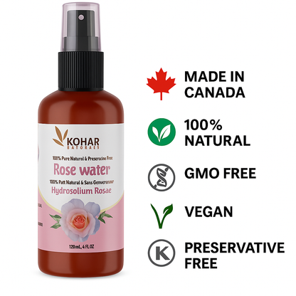 Rose Water - Made in Canada Facial Toner Mist Spray. 120 ml